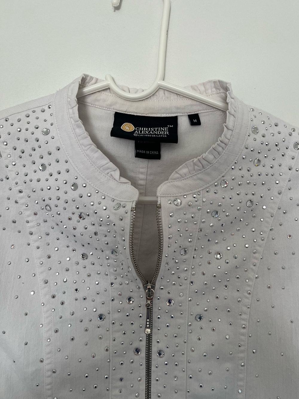 Christine Alexander White Rhinestone Ruffle-Hem Zip Jacket - Picture 2 of 3